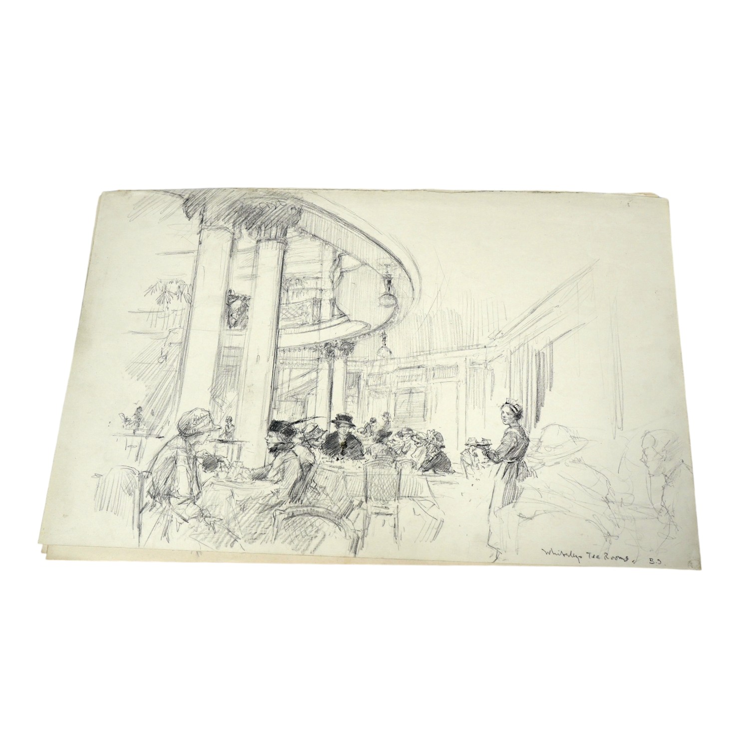 Ernest Borough Johnson (British 1867-1949), three drawings; Whiteley's Tea Rooms, Hyde Park & Hyde park Corner, inscribed, 22 x 36cm, all unmounted. Condition - some even paper discolouration otherwise good